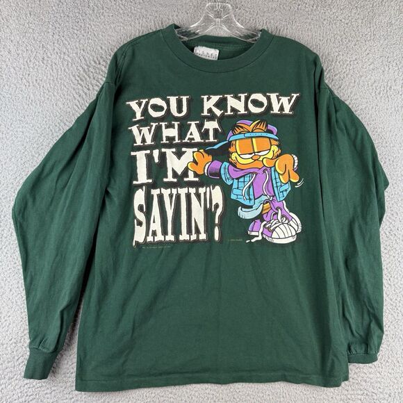 Vintage Garfield Sweatshirt Women’s Large Green Rap Hip Hop Signet Sportswear - Picture 1 of 10